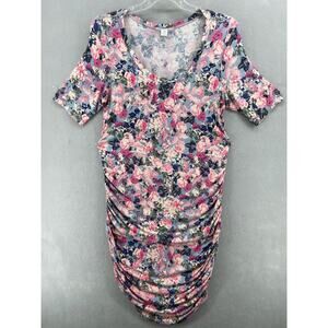 Motherhood Maternity Dress Women’s Sz‎ XL Pink Blue Floral Ruched Baby Shower